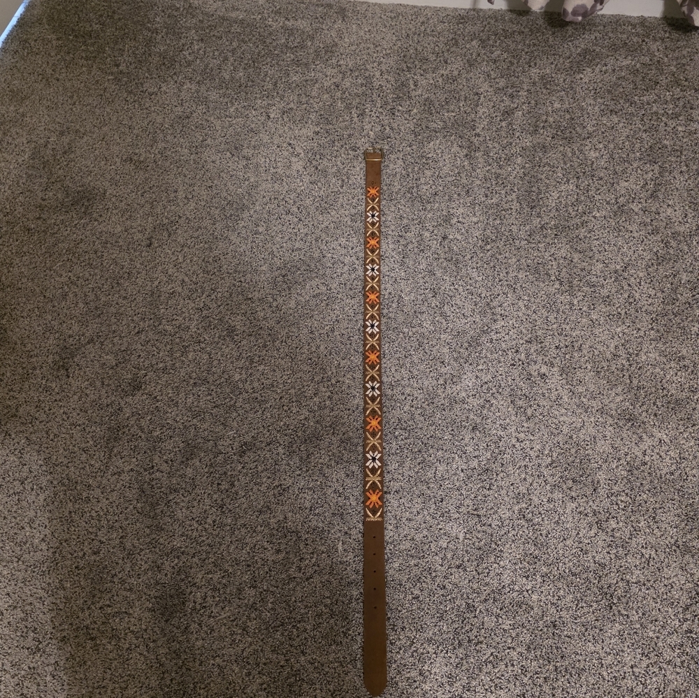 Lucky Brand Brown and Gold Embossed Leather Belt - Picture 3 of 4